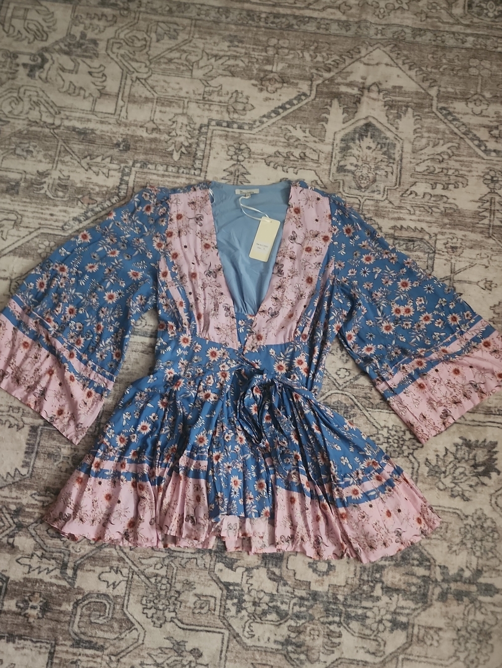 New The Clothing Co. Womens Large Blue & Pink Floral Wrap Dress. NWT. Boutique